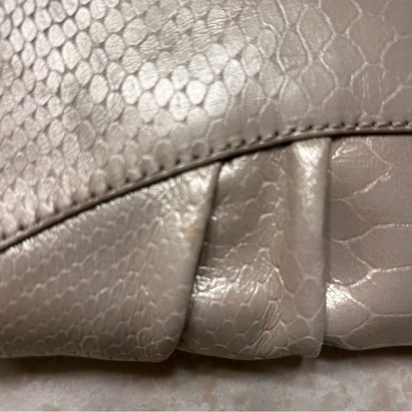 Talbots Beige Pleated Pearlized Leather Animal Print Bag with Gold Chain Strap - Picture 5 of 7